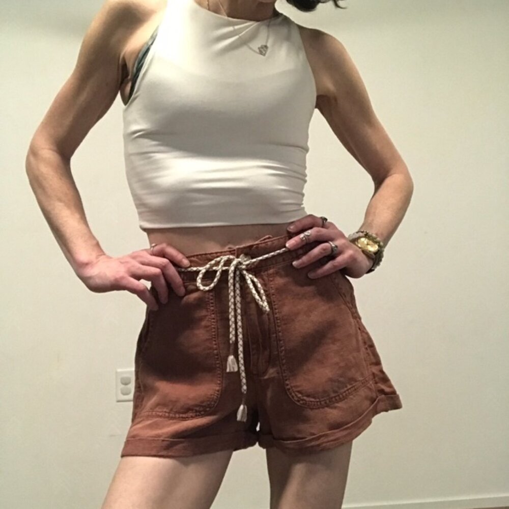Brown Linen Shorts with Waist-Tie